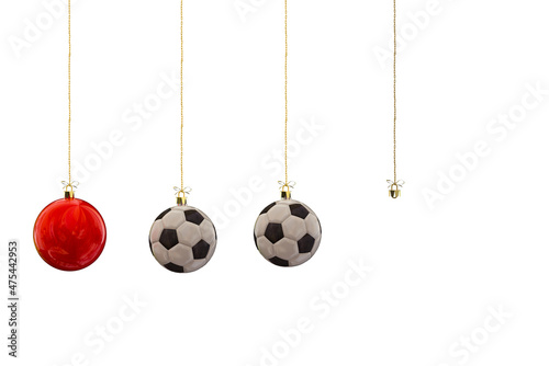 christmas xmas balls and soccer ball , clock falling xmas time, - 3d rendering