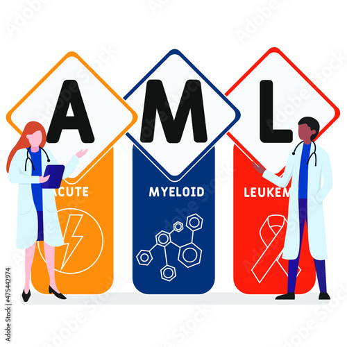AML - Acute Myeloid Leukemia acronym. medical concept background.  vector illustration concept with keywords and icons. lettering illustration with icons for web banner, flyer, landing