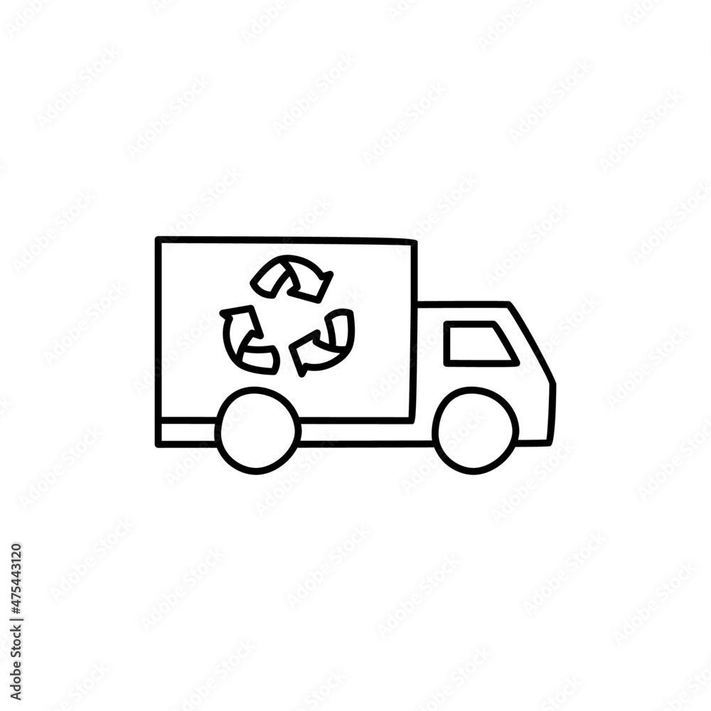 Eco Truck Icon in flat black line style, isolated on white background