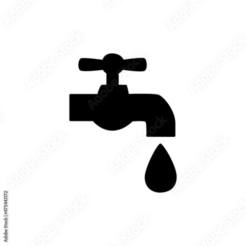 Water Tap Icon in black flat glyph, filled style isolated on white background