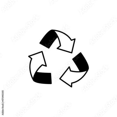 recycle Icon in black flat glyph, filled style isolated on white background