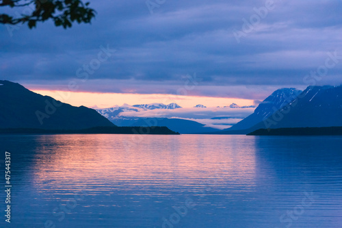 Landscape of Naknek Lake at sunrise, Katmai National Park, Alaska, USA