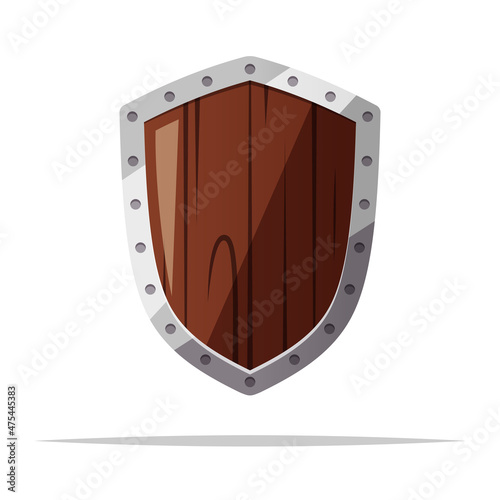 Wooden shield with metal frame vector isolated illustration