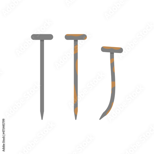 illustration of bent and rusty nails. old thing. flat cartoon style. vector design