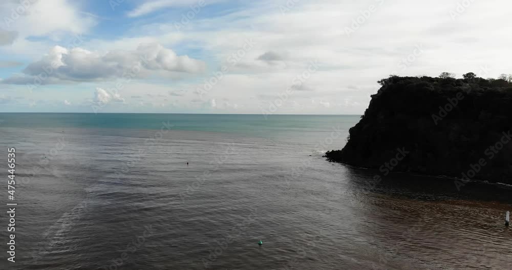 Aerial rising shot of the tidal waters at the mouth of the River Teign in Devon England Aerial rising shot of the tidal waters at the mouth of the River Teign in Devon England