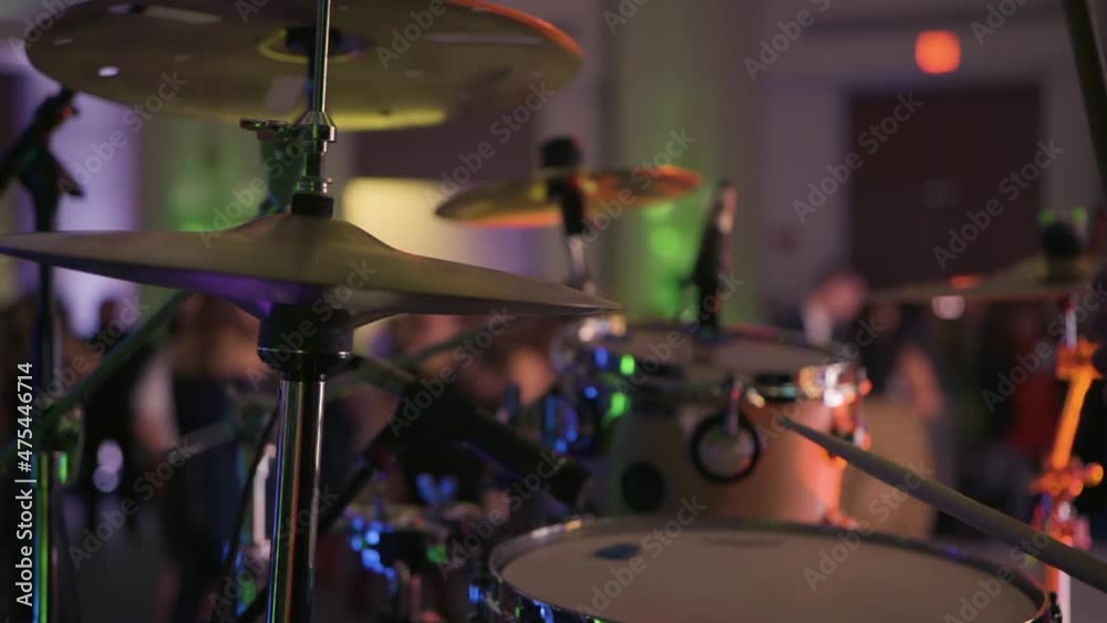 Drummer Beating Energetic Rhythm At Prom Night Live Music Gig Crowd Dancing Drummer Beating Energetic Rhythm At Prom Night Live Music Gig Crowd Dancing