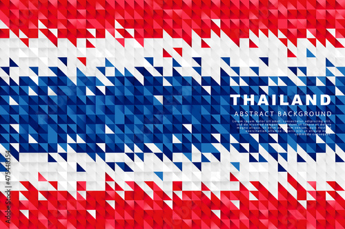 Thailand flag. Abstract background of small triangles in the form of colorful red, white and blue stripes of the Thai flag.