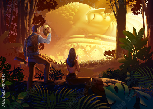 a hero and heroine is on their way ahead to a sacred legendary city