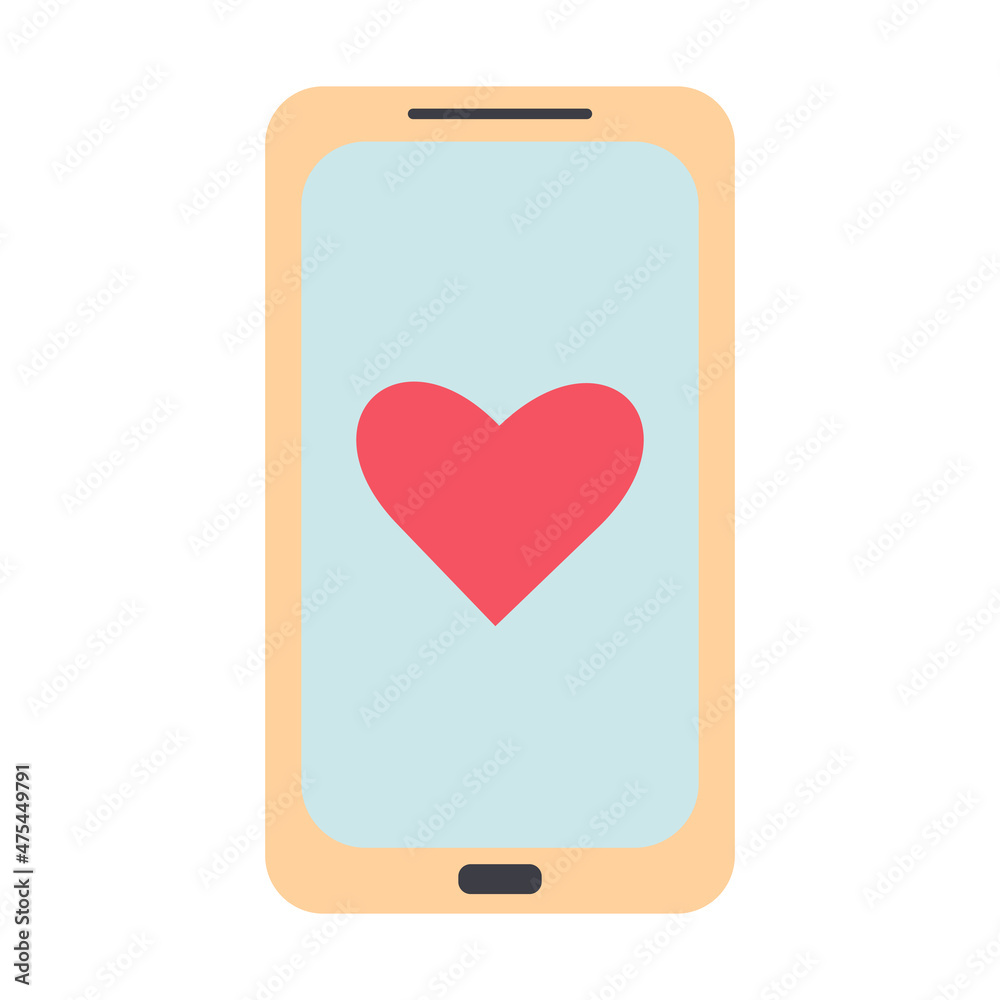 Mobile phone with heart on the screen. Sending love message concept. Vector flat illustration. Mobile phone with heart on the screen. Sending love message concept. Vector flat illustration.