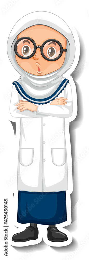 Scientist muslim girl cartoon character sticker Scientist muslim girl cartoon character sticker