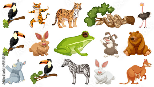 Set of different wild animals cartoon characters