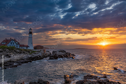 Sunrise at Portland Head Lighthouse in Portland, Maine, USA