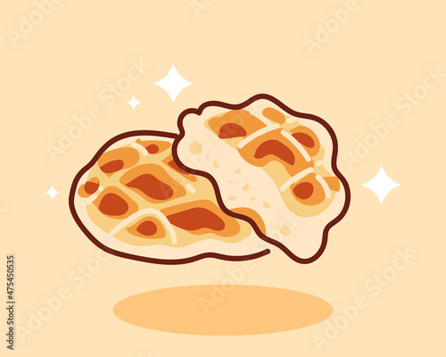 Tasty waffle breakfast cute sweet food bakery logo cartoon hand drawn cartoon art illustration