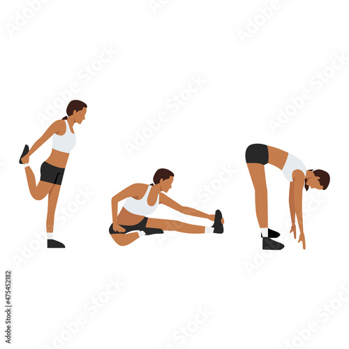 Workout girl set. Woman doing fitness and yoga exercises. Warming up, stretching