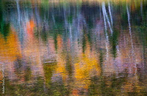USA, New Hampshire, New England Fall colors reflected in the waters of the Saco River Crawford Notch State Park