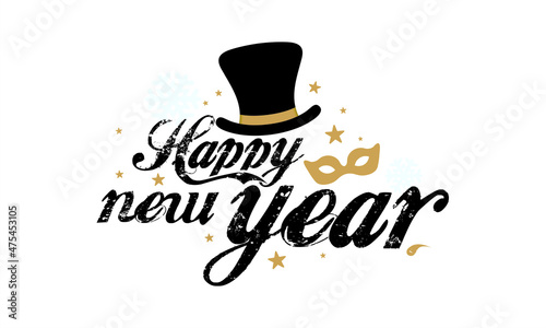 Creative Grunge Typographic Design - Happy New Year. Conceptual New Year Wishing Greeting Card. Editable Illustration.