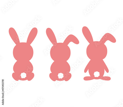 Cute rabbit with tail sitting back. Vector illustration lovely stylized bunny silhouette isolated on white background. Easter simbol