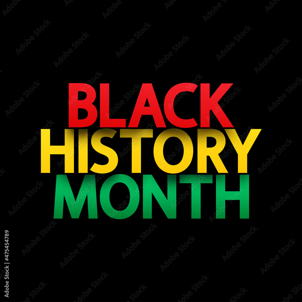 Black History Month or African-American History Month vector banner. Red green yellow lettering with shadows on dark background.