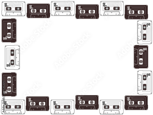 レトロなカセットテープ、白黒、モノクロフルフレーム背景素材