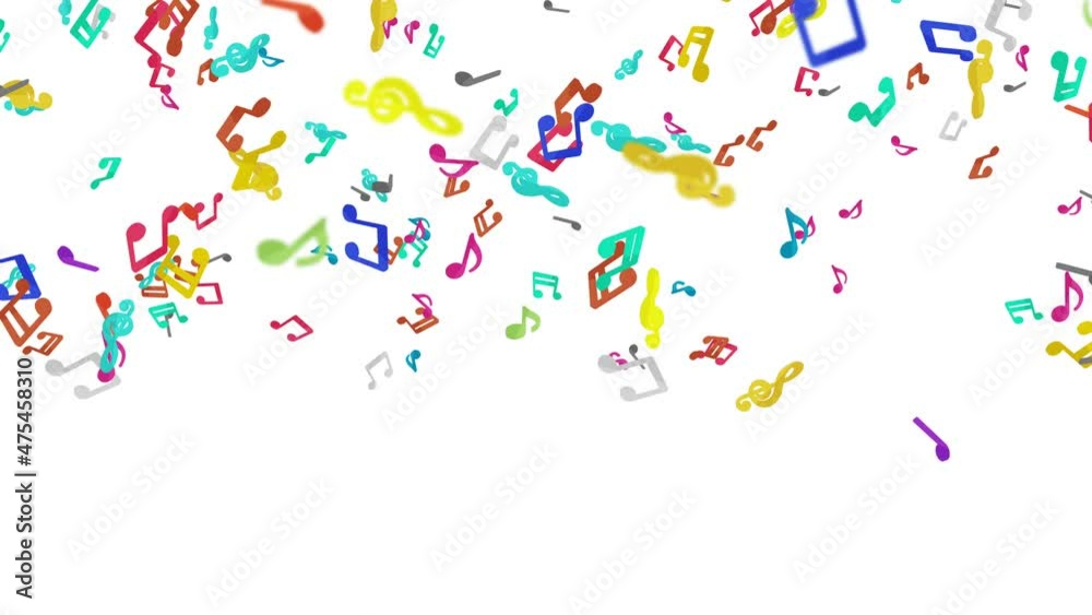 Many colorful musical notes floating in air on white background. Music score illustration. Education concept. 3D loop animation. Many colorful musical notes floating in air on white background. Music score illustration. Education concept. 3D loop animation.