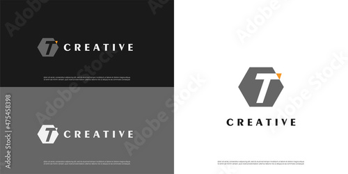 Letter T logo icon negative space hexagon design template elements	
