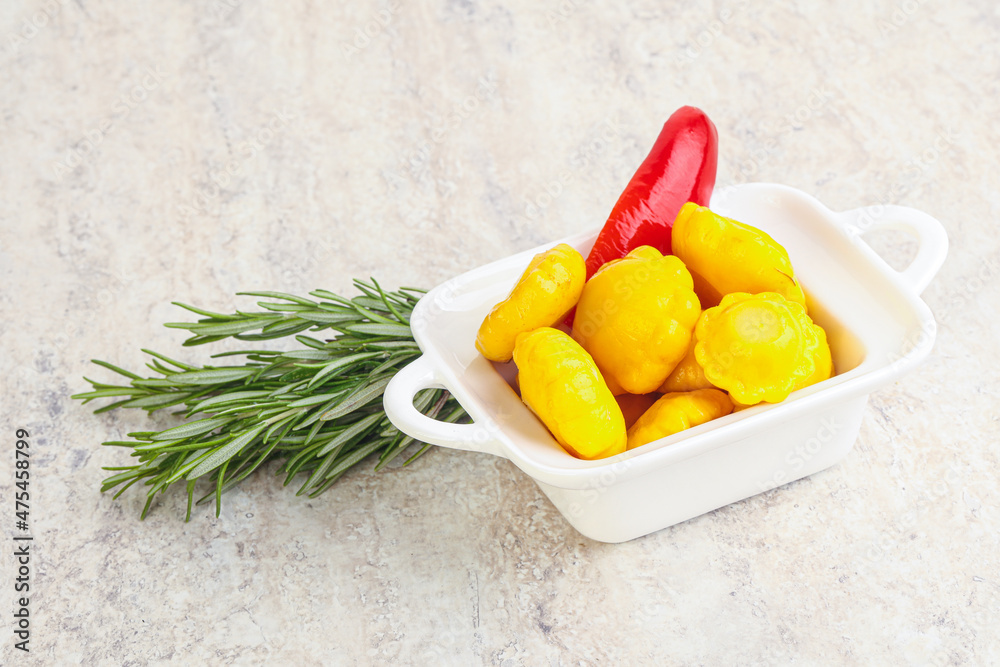 Pickled yellow patisson natural snack Pickled yellow patisson natural snack