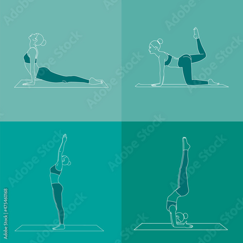 Set of asana yoga poses