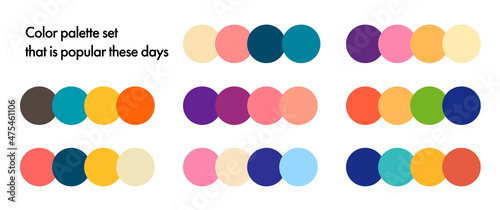 流行のカラーパレット素材、配色、カラーチャート、色見本、基本の色。色相、色相環