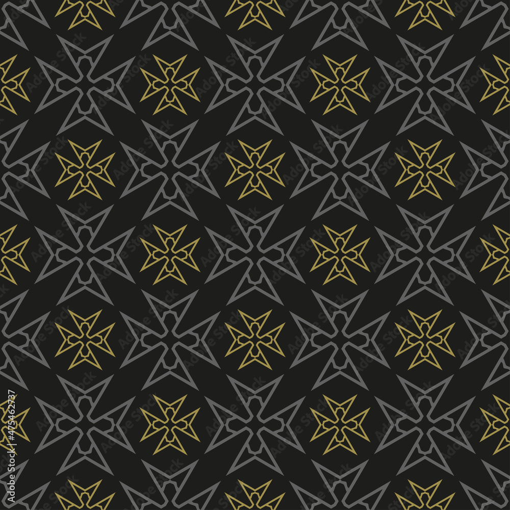 Background image with simple decorative ornaments on a black background for your design. Seamless background for wallpaper, textures. Vector illustration.