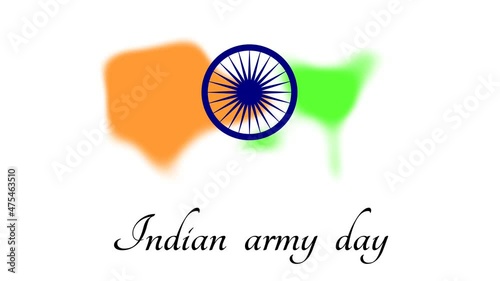 Writing progress animation on moving wheel and gradiant green and orange colour. Indian army day animation. photo