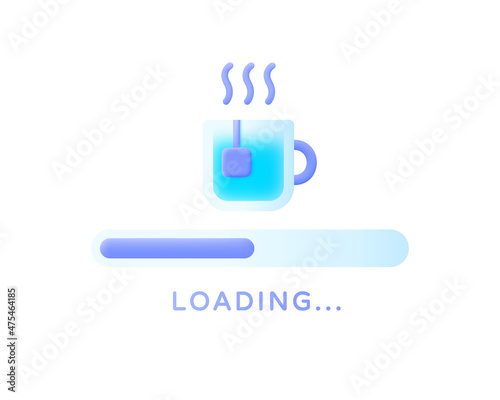 Realistic 3d illustration with loading for concept design. Symbol, vector illustration. Modern 3d design template with tea loading on white background