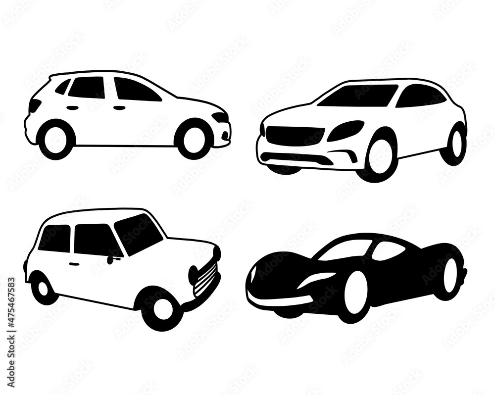 sedan car transportation illustration and silhouette