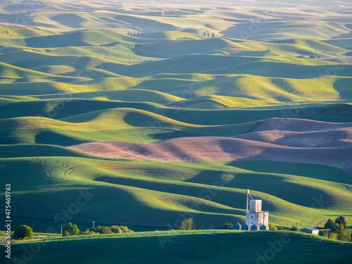 Photography Old silo and rolling wheatfields as seen from Steptoe Butte state park