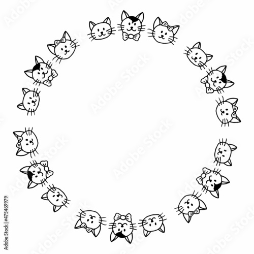 Round frame with black and white cats on white background. Vector image.