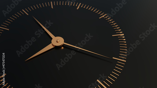 Golden clock needle points to 9. 3D rendering illustration. photo