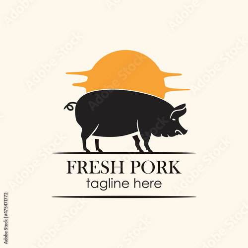 pork pig silhouette logo icon design template vector restaurant cafe food
