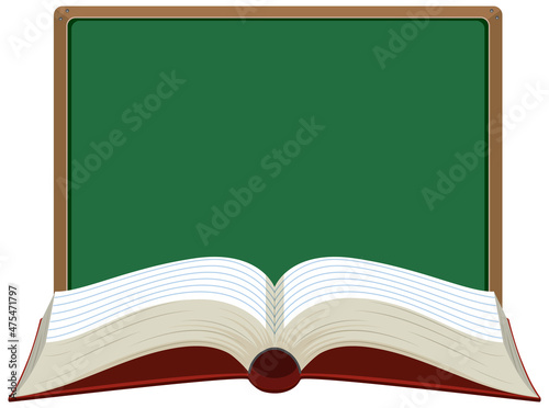 Empty blackboard with opened book