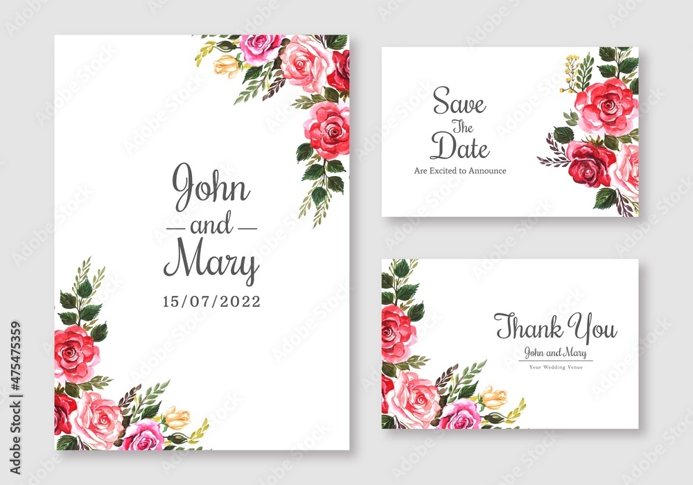 Wedding flowers colorful card set template background
