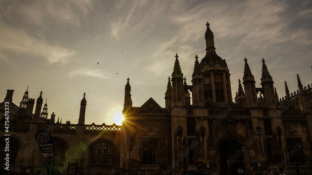 Cambridge town university buildings in England, UK.