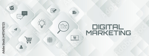 digital marketing icons on white background	