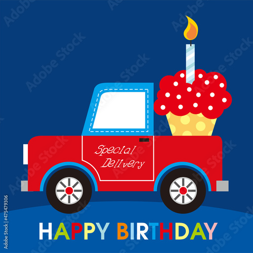 Photography birthday cake with candle on the car