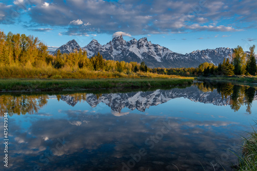 Grand Teton National Park  reflection of Teton Mountains near Jackson Hole  Wyoming