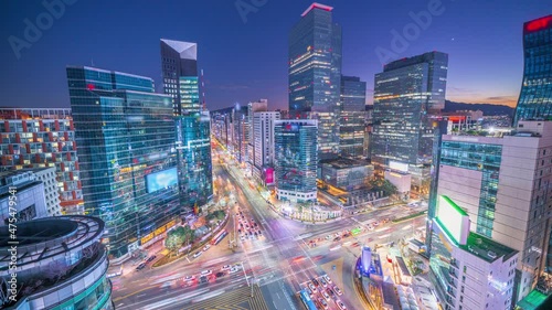 Night traffic at Gangnam City in Seoul, South Korea.Time lapse 4K