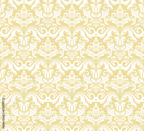 Classic seamless vector pattern. Damask orient golden and white ornament. Classic vintage background. Orient ornament for fabric, wallpapers and packaging