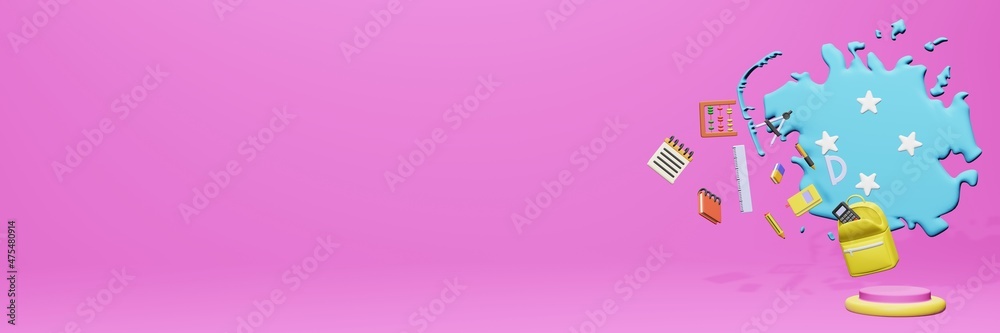 3d rendering of school tools usage for school entrance and holiday websites in Micronesia