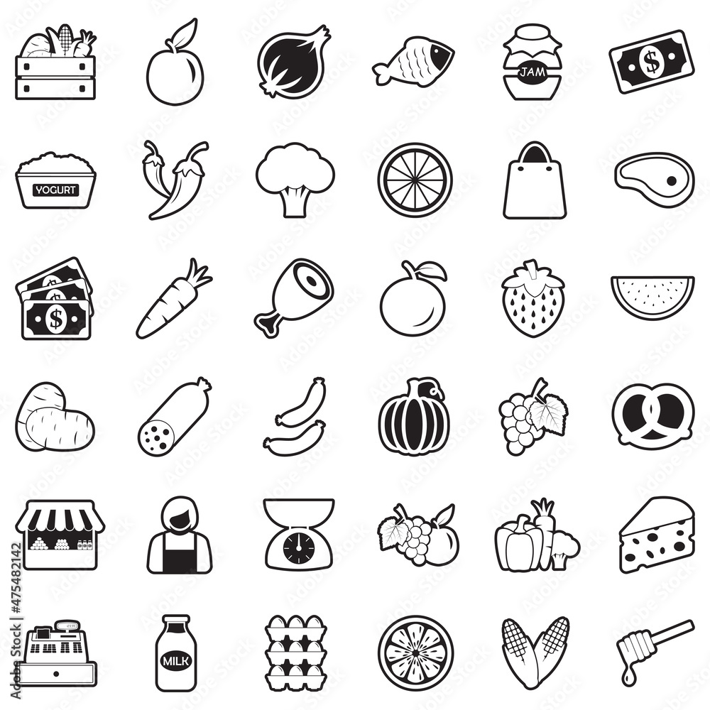 Market Place Icons. Line With Fill Design. Vector Illustration.