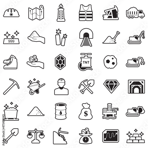 Mining Icons. Line With Fill Design. Vector Illustration.