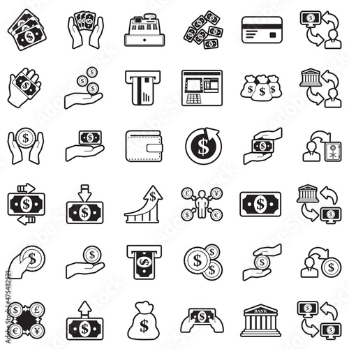 Money Transaction Icons. Line With Fill Design. Vector Illustration.