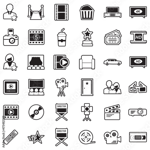 Movie Icons. Line With Fill Design. Vector Illustration.
