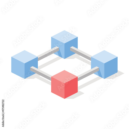 Blockchain cubes elements. Vector 3d line isometric, color web icons, new flat style. Creative design idea for infographics.